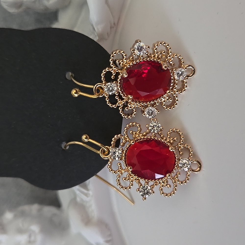 Petite French Hook Victorian Earrings In Red, NWT - Picture 5 of 6